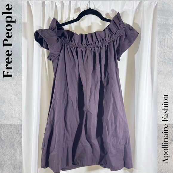 Free People Sophia Ruffled Off-Shoulder Mini Dress in Deep Purple Large NWT - Picture 6 of 7